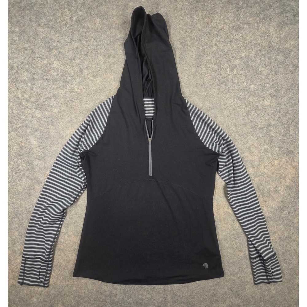 Mountain Hardwear Womens Large Black Striped Wicked Lite 1/4 Zip Shirt Hoodie